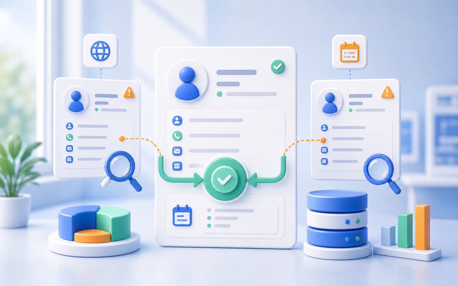 Иллюстрация объединения дублей клиентов в CRM при повторных онлайн-записях
