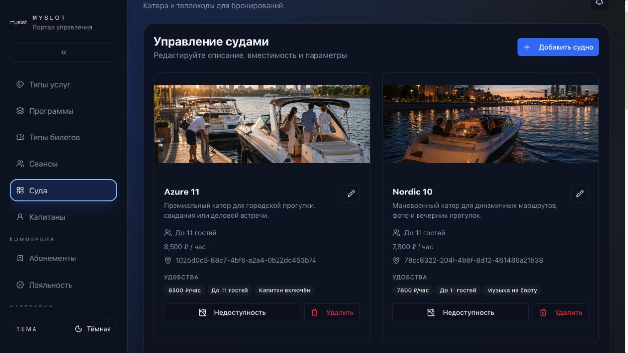 Список ресурсов и их параметров в MySlot